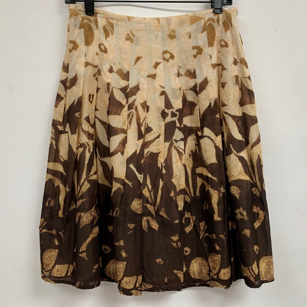 Jones New York Signature Women's Skirt Size 4 Brown Cream Pleated Floral